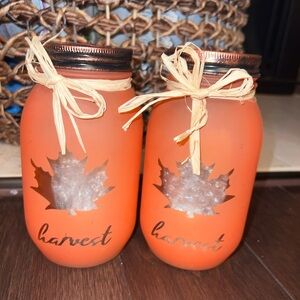 Orange Harvest Mason Jar Set with candle holder